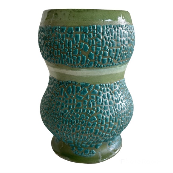 Vintage hand thrown crackle effect pottery vase